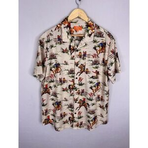 Negative Space Mens XL Western Cowboy Rodeo Print Short Sleeve Button Up Shirt